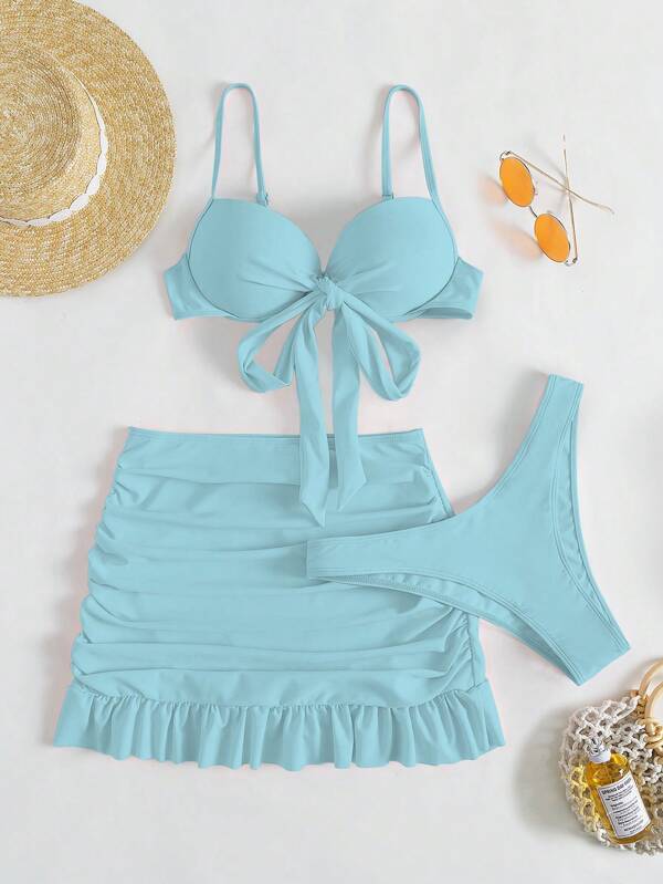 Swim Mod Bañador bikini push up con nudo delantero con falda de playa