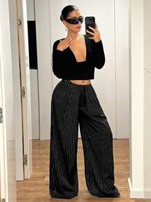 SHEIN ICON Ultra Low Rise Fold-Over Waistband Loose Wide Leg Pants