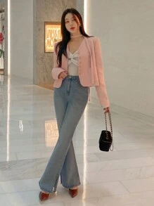 DAZY Damen V-Ausschnitt Einreihige Lange Ärmel Lässig Jacke