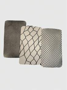 ROMWE Goth 3 双女士黑色细网眼、中等网眼、粗网眼渔网袜组合，适合所有季节 - 黑色 - 查看 1