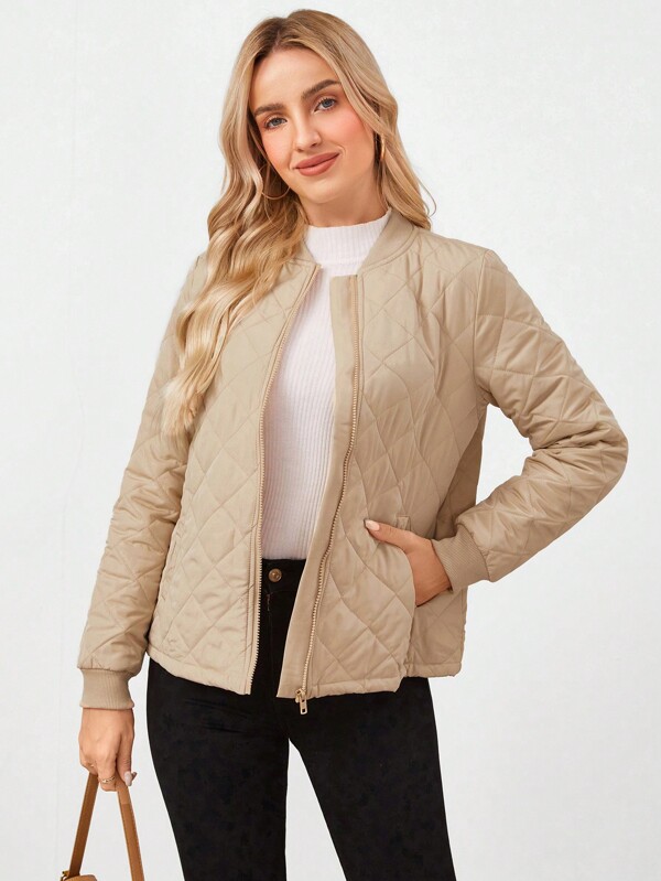 Wildy Jachetă bomber de damă, de culoare uni, cu model de diamante