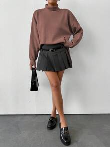 EURMUSE RED TURTLE NECK OVERSIZE SWEATER - Rusty Rose - View 6