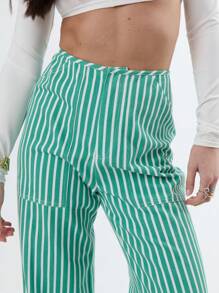TypaGal 绿色条纹印花装饰带口袋裤 - 綠色 - 查看 4