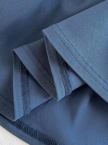 Cozy Pixies Baby Girl Strawberry Embroidery Peter Pan Collar Denim Effect Long Sleeve Waist Wrap Front Dress, Cute Casual Wear For In & Outdoor