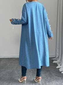 Flirla Plus Size Elegant Bowknot Long Lightweight Jacket For Women