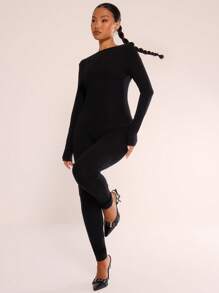 MUSERA Open Back Skinny Jumpsuit Sexy Club Spring Summer Vacation Elegant Chic - Black - View 1