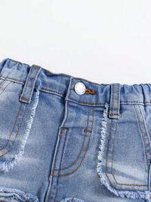 SHEIN Baby Boy Distressed Retro Raw Edges Cargo Pocket Skinny Jeans,Light Blue,Summer,Street Life Casual Graphic Street Fashion,Back-To-School Kids Denim - Light Wash - View 4