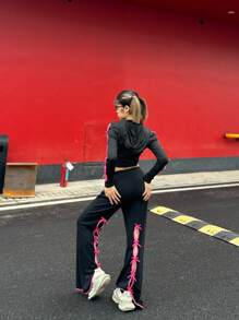 SHEIN EZwear Chaqueta con capucha con lazo hueco para mujer, estilo Y2K