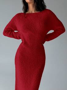 Aloruh Vestido-suéter largo y holgado con hombros descubiertos para mujer, para otoño/invierno