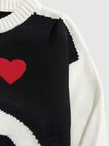 ROMWE MEN Street Life Męski swobodny sweter z dzianiny w bloki kolorystyczne i serduszka na Walentynki, jesień/zima