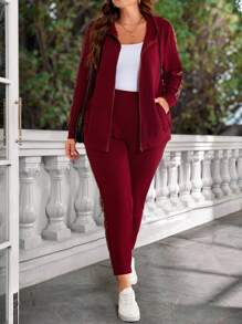 EMERY ROSE Plus Size Women Autumn Sequin Patchwork Zipper Hoodie And Pants Casual 2 Pieces Set,Christmas Clothes Women,Christmas Clothes Women,New Years Women Outfit,Tracksuit Women,Vacation Outfits,Vacation Two Pieces Set