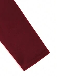 Rina Fox 女士秋季纯色方领长袖系肩休闲 T 恤 - 酒紅色 - 查看 4