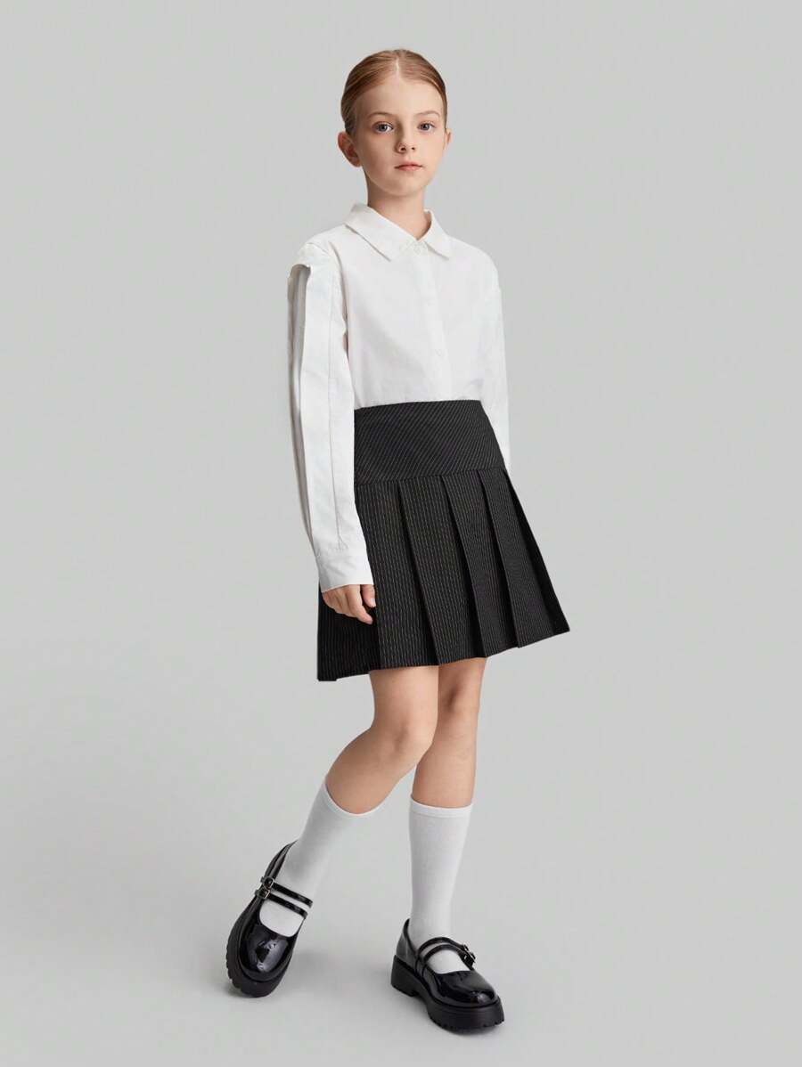 Ontre Váy xếp ly sọc thường ngày cho bé gái tuổi teen - màu đen - Xem 1