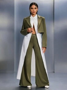 SHEIN SXY 2pcs/Set Green Suit, Loose Fit Cropped Jacket + Wide-Leg Pants, Autumn/Winter & Early Spring