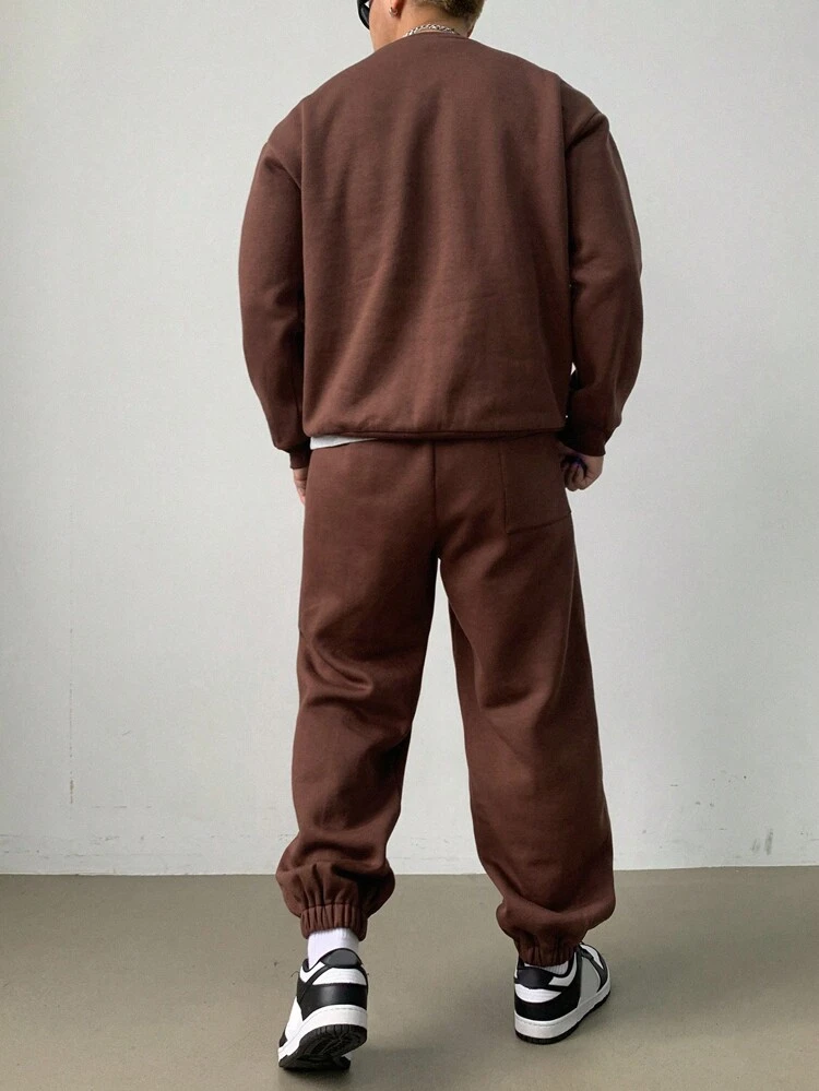 2pcs Men's Letter Embossed Sweatshirt And Sweatpants Set Fall,Winter