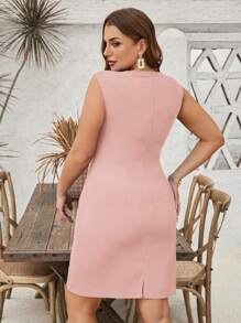 SHEIN Clasi Vestido azul real corto y ajustado con drapeado en talla grande - Rosa - Ver 2