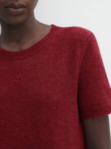 BizChic Women Metal Button Crew Neck Short Sleeve Straight Casual Sweater Dress Fall Women Outfits Winter Women Clothes - Burgundy - View 7