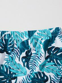 SHEIN 2 件装青少年男孩夏季休闲度假主题长袖泳衣上衣和泳裤 - 藍色 - 查看 4