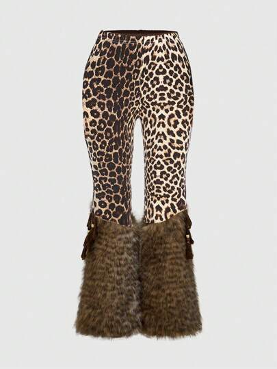 Grunge Punk Pantalones difuminados con parches de estampado de leopardo del estilo Y2K para mujeres