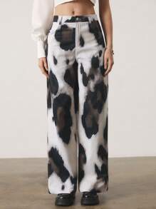 SHEIN Unity Damen Farbblock Taschen Weite Bein Loose Lässig Office Hose