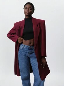 SHEIN Privé Women's Loose Exaggerated Wide Strap Long Blazer Jacket, Autumn/Winter Fall Cloth For Women - Red - View 5