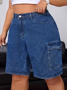 SHEIN CURVE+ 大码水洗休闲牛仔短裤
