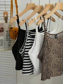 SHEIN EZwear Plus Size Summer Casual Tie Vintage Elastic Fitted Knit Cami Top Set For Spring