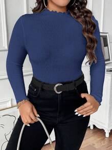 Celure Jersey de punto con cuello alto y manga larga, ajustado y versátil para otoño/invierno, tallas grandes para mujeres