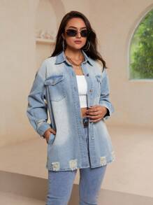 SHEIN Essnce Camisa vaquera casual, suelta y de estilo retro vintage para mujeres