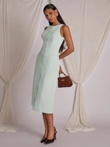 COSMINA Vestido midi sin mangas de unicolor para mujer, casual y de moda para uso diario