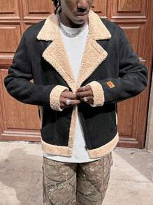 Manfinity VCAY 男士翻领拉链休闲摩托车夹克，秋冬季外出长袖夹克，适合朋友、丈夫、男朋友的礼物 - 黑色 - 查看 4