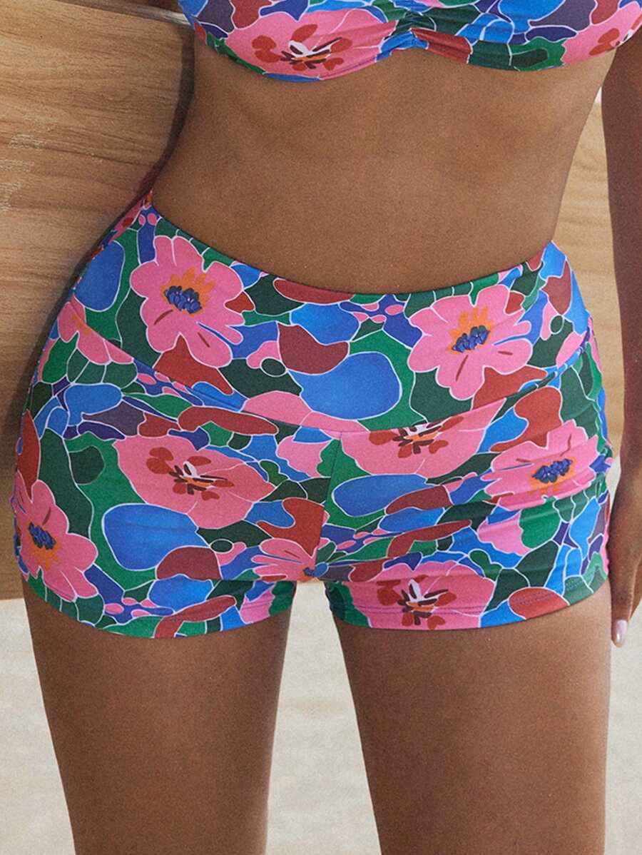 Swim SPRTY Women High Waist Random Print Paneled Briefs Swimwear Bottom For Casual Summer Vacation