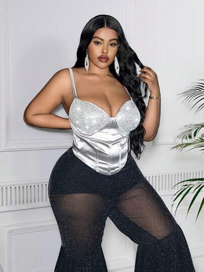 Slaydiva 大码女式亮片装饰细肩带休闲背心