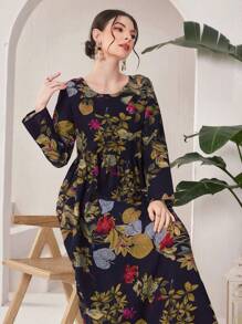 Al Najma Plant Print Long Casual Vacation Dress
