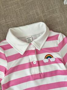 SHEIN LMoss Kids 女婴可爱夏季针织条纹彩虹印花翻领背心裙