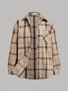 SHEIN Girlism 少女买 1 送 2 3 件/套：格子长袖衬衫、白色短款背心、罗纹针织喇叭裤休闲学院风 3 件套