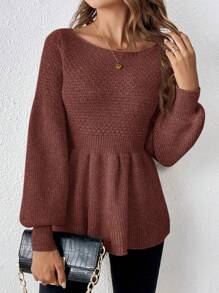 SHEIN Frenchy Pull court tricoté, manches lanternes, couleur unie, style décontracté, automne/hiver, pour femmes