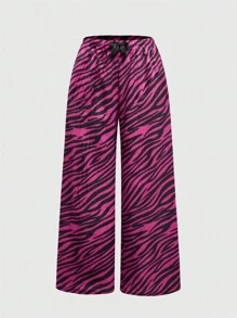 ROMWE Kawaii Y2K Streetwear 女款斑马纹毛茸茸休闲休闲裤 - 玫紅色 - 查看 1