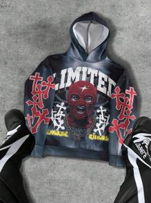 Manfinity EMRG Men's Autumn/Winter Fashion Person & Cross Print Hoodie Graphic Long Sleeve Hoodie, For Friends, Husband, Boyfriend Gifts - Multicolor - View 3