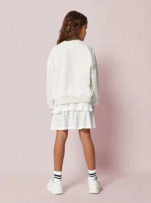 SUMWON Tween Girls Comfy Regular Fit Embroidered Paris Sweatshirt And Skirt 2 Piece Set - Apricot - View 2