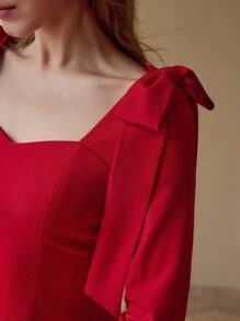 MOTF PREMIUM Blusa de hombros con lazo de cintura ajustada para ropa de Año Nuevo