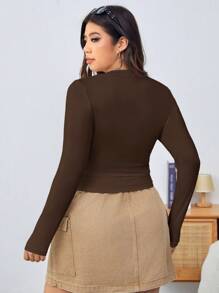 Solflare Plus Size Women Solid Color Long Sleeve Fitted T-Shirts Brown Long Sleeve Top Brown Top Chocolate Brown Top Brown Tops For Women Plus Size Brown Top,Fall Clothes For Women