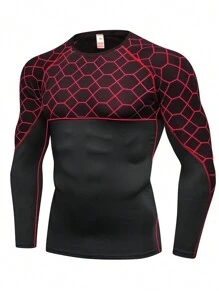Manfinity Fitness Men 2pcs Solid Color Patchwork Round Neck Long Sleeve Top And Trousers Set, Minimalist Style