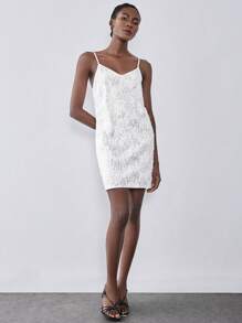 Lumivelle Elegante vestido estilo francés delgado con cuentas, mini vestido con lentejuelas, vestido de fiesta de alta gama, vestido blanco para fiestas y eventos