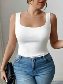 Calvaya Plus Size Women Casual Solid Color Tank Top - White - View 1
