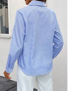 SHEIN Tall Tall Women's Elegant Blue And White Striped Shirt - Multicolor - View 2