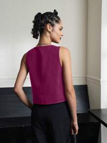 INAWLY Lace-Up Solid Color V-Neck Sleeveless Cardigan For Women - Mauve Purple - View 2