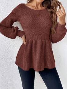 SHEIN Frenchy Pull court tricoté, manches lanternes, couleur unie, style décontracté, automne/hiver, pour femmes