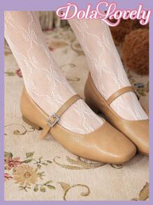 Dola Lovely Silver Square Toe Shallow Bowknot Mary Jane Flats, Fashion Women Shoes New Year Holiday