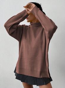 EURMUSE RED TURTLE NECK OVERSIZE SWEATER - Rusty Rose - View 5